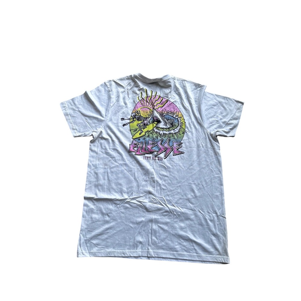 Ellesse Heritage Mens White Surf or Die Shark Skeleton Graphic T-Shirt XL NWT